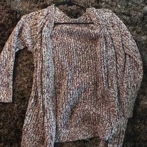 Burgundy and white knitted cardigan